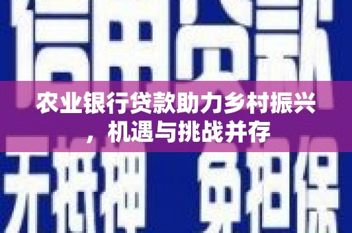 吴桥农业银行贷款助力乡村振兴，机遇与挑战并存